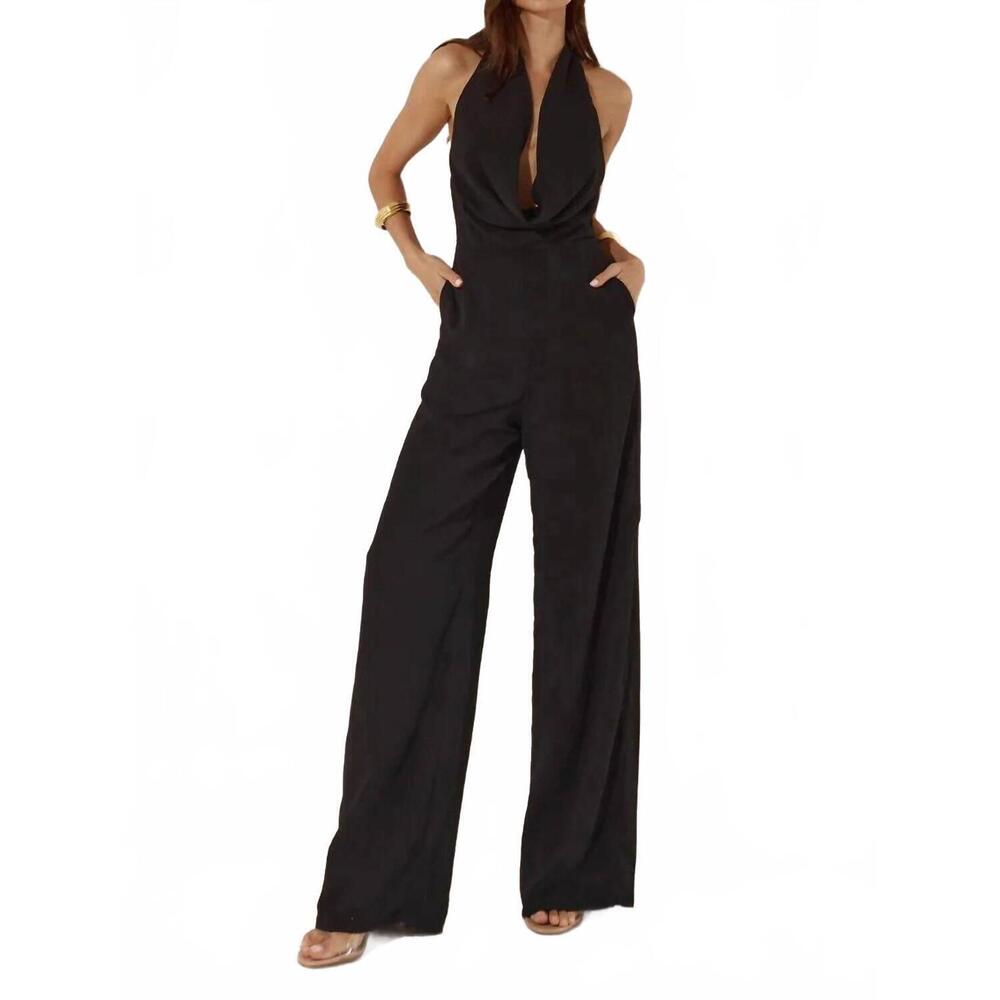 NEW RUNAWAY elizabeth wide leg playsuit in black